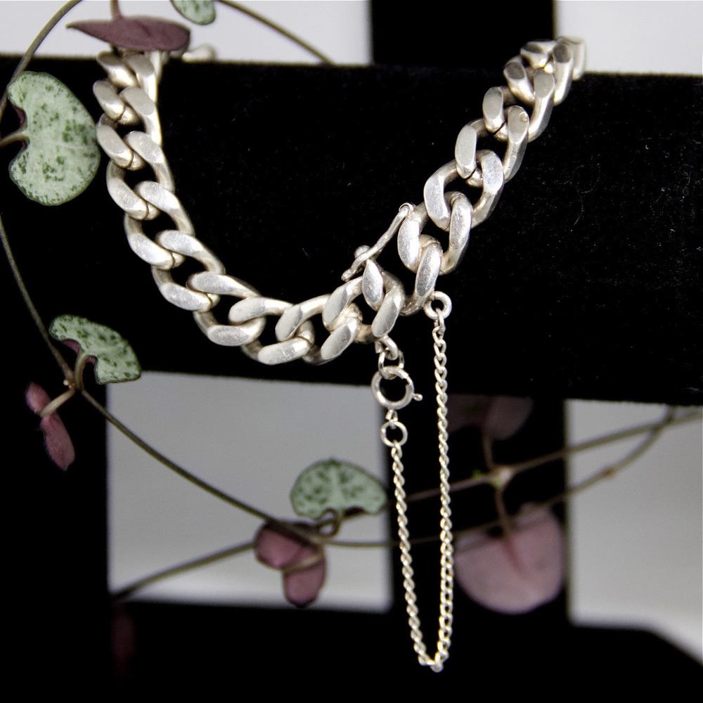 VTG HEAVY Sterling Silver 925 Curb Link Bracelet 8.5 Inch 36g Safety Chain Mens